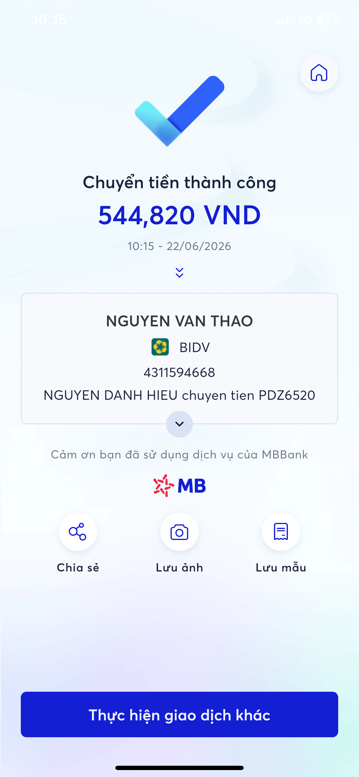Chuyển khoản đúng đơn
